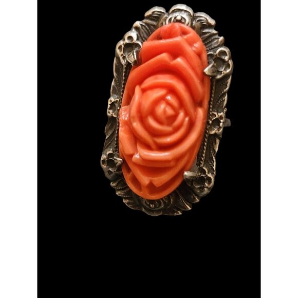 Amazing Art Deco Molded Glass and Sterling Size 4 ring (A4782) - Picture 4 of 6